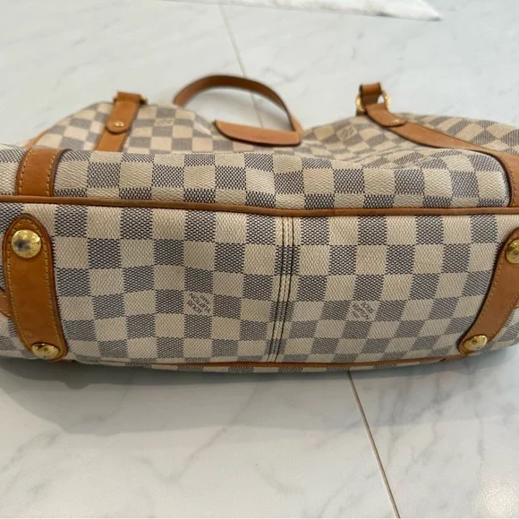 100% Authentic Louis Vuitton Blue and White Damier Azure Checkered Leather Trim - Picture 5 of 6